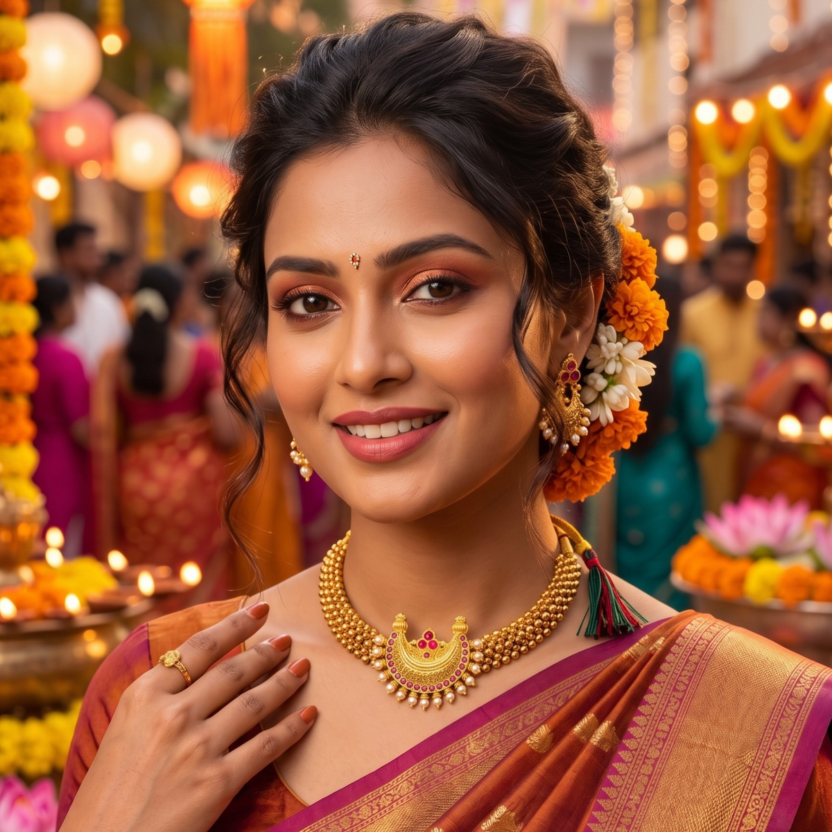 Maharashtrian Golden Ruby Thushi Choker