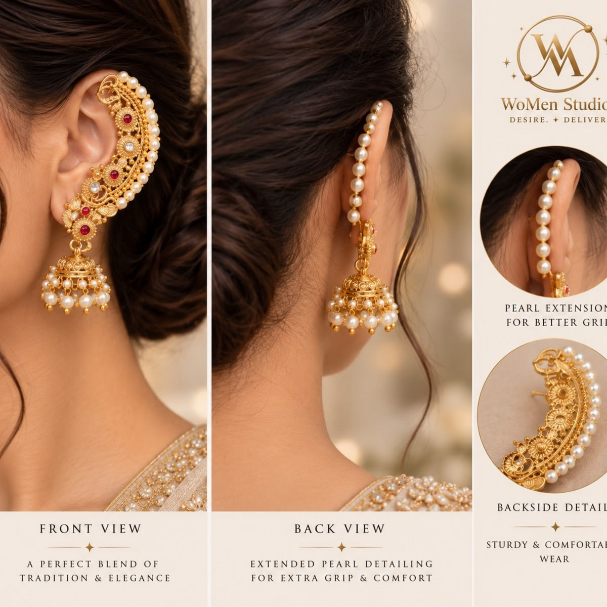 Regal Pearl Peacock Jhumka with Pearl Chain