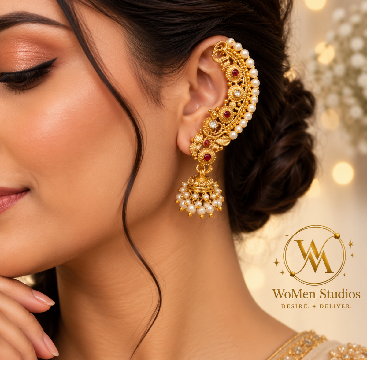 Regal Pearl Peacock Jhumka with Pearl Chain