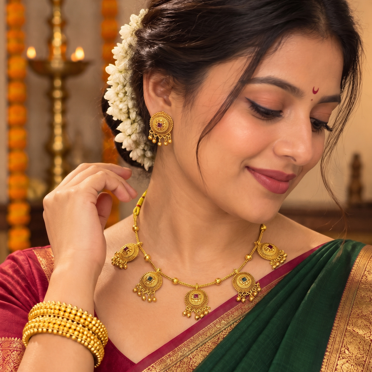 South Indian Temple Necklace and Earrings Set